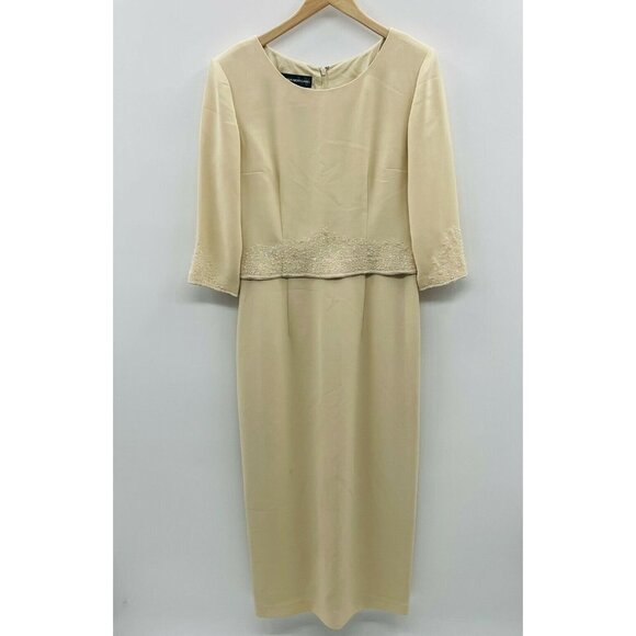 Vintage Donna Morgan Womens Size 10 Formal Wedding Guest Dress Beaded Beige - Picture 1 of 9